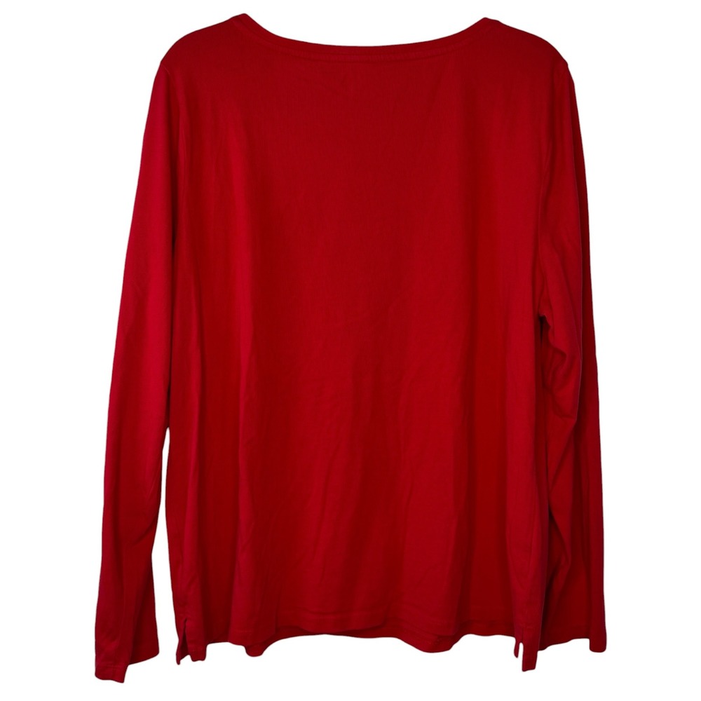 Talbots Womens XL Red Cotton Long Sleeve Tee Embroidered Terrier‎ Dog Graphic - Picture 3 of 9